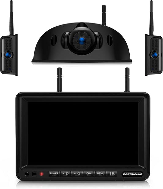 3-Camera Wireless RV Backup Camera System with 7-Inch Monitor, 1 Rear Sharkfin, 2 Side Cameras, DVR Monitor & IR Night Vision, IP69K Waterproof, Compatible with Furrion Pre-Wired RV Trailer-PurrikoPets