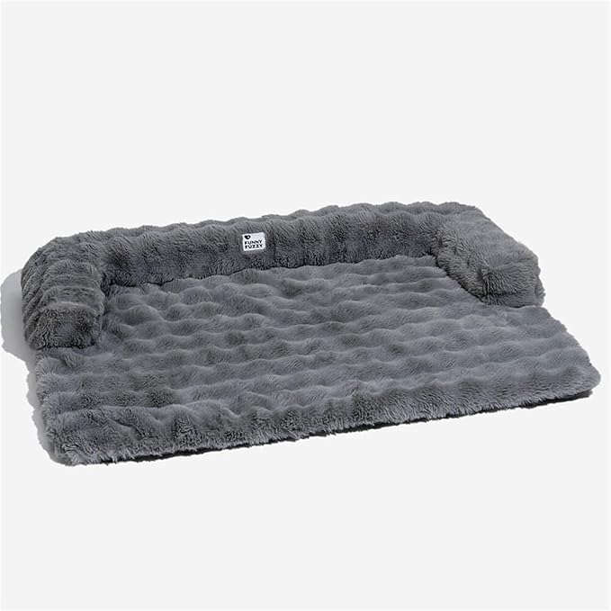 FUNNY FUZZY Pet Fluffy Fuzzy Couch Cover, Calming Washable Dog Bed Sofa Protector Pets Mat for Small Dogs and Cats (Grey,27.56 × 24.02 × 5.51 in)-PurrikoPets