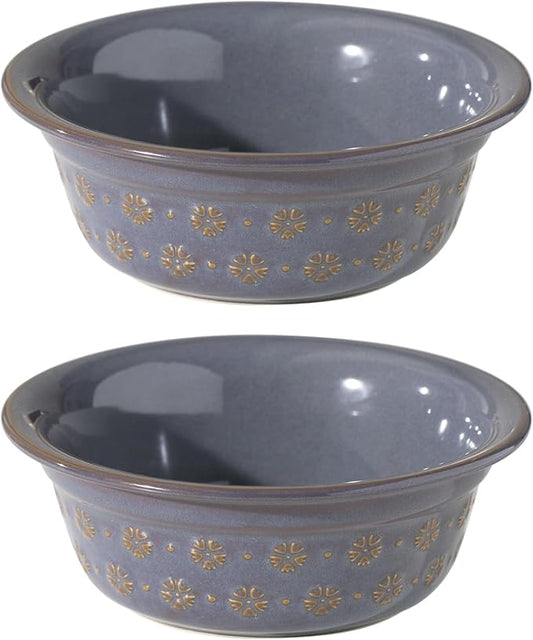 5.5inch Ceramic Set of 2 Dog and Cat Bowls, 2pcs Basic Food and Water Dishes for Puppy, Kitty, Wide Opening Rounded Edge (2 Bowls, Reactived Glaze -Grey)-PurrikoPets