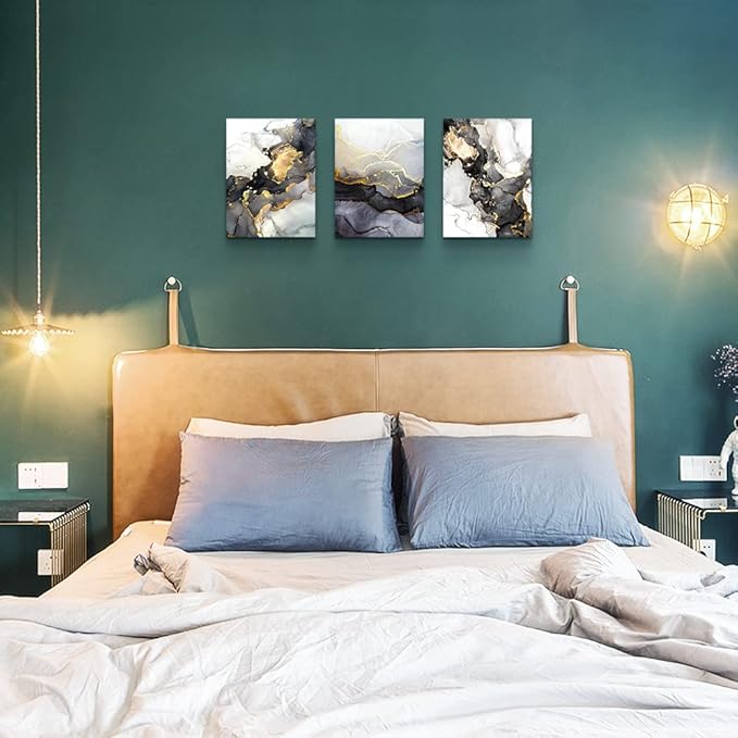 AHUASJART Abstract Canvas Wall Art For Living Room Boho Decor Bedroom Fashion Decors Office Ink Paintings 3 Pcs Framed Pictures Artwork Bathroom Home 16x24''-PurrikoPets