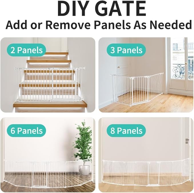 Extra Wide Baby Gate, 30" Tall 189" Wide Configurable Baby Gate Fireplace Safety Fence, Metal Pet Safety Playpen for Toddler/Pet/Dog Christmas Tree Fence (Whtie, 8-Panel)-PurrikoPets