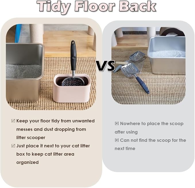 Full Metal Cat Litter Scoop with Holder – Heavy Duty Litter Scooper & Speed Sifter – Aluminum Cat Poop Scooper Captures All Clumps – Washable Stand for Easy Cleaning-PurrikoPets