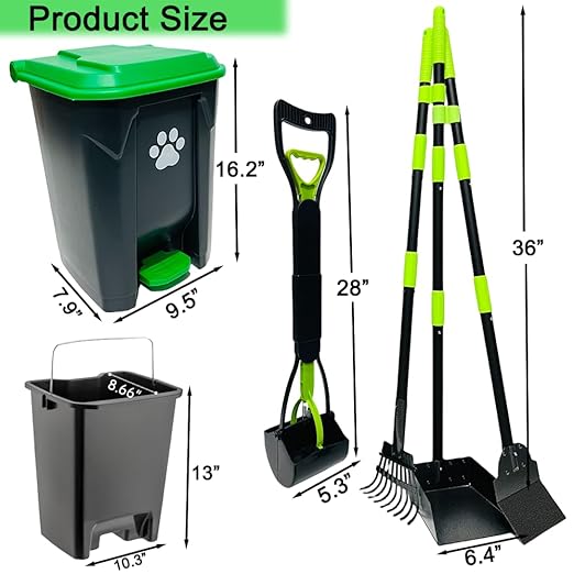 20L/5Gallon Dog Poop Trash Can Outside with Pooper Scooper & 50 Waste Bags- Outdoor Dog Poop Trash Can with Lid, Foot Pedal and Removable Inner Bin Waterproof and Odor Control-PurrikoPets
