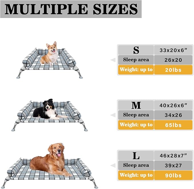 Elevated Raised Dog Bed Cot - Cooling Raised Dog Beds with Bolster Portable Washable Pet Cot Bed with Metal Frame Dogs Hammock Bed for Indoor & Outdoor-PurrikoPets