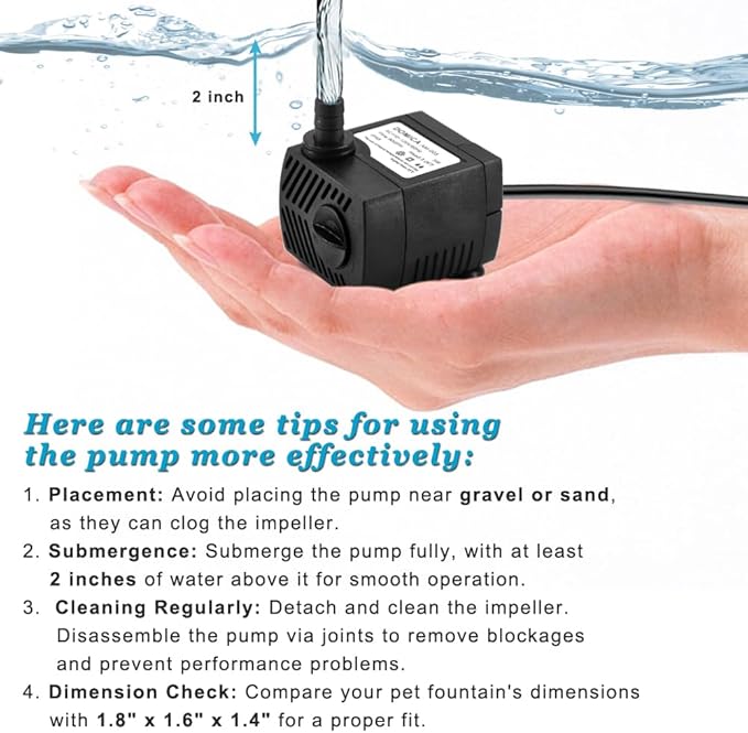 90 GPH Mini Submersible Pump, Small Fountain Pump (5W 350L/H) for water feature, Aquariums, Fish Tank, Tabletop Fountain, Pet Fountain, Indoor or Outdoor Pond Fountain-PurrikoPets