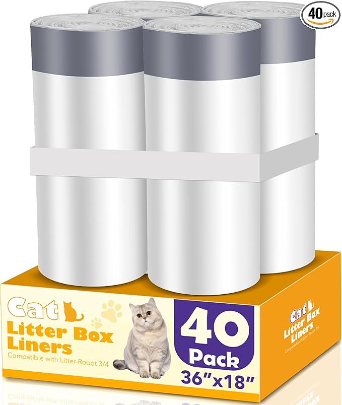 40 Count Cat Litter Liners Large, Jumbo Drawstring Extra Durable Pet Cat Pan Liners Extra-Thick Kitty Litter Box Bag 36" x 19"-PurrikoPets