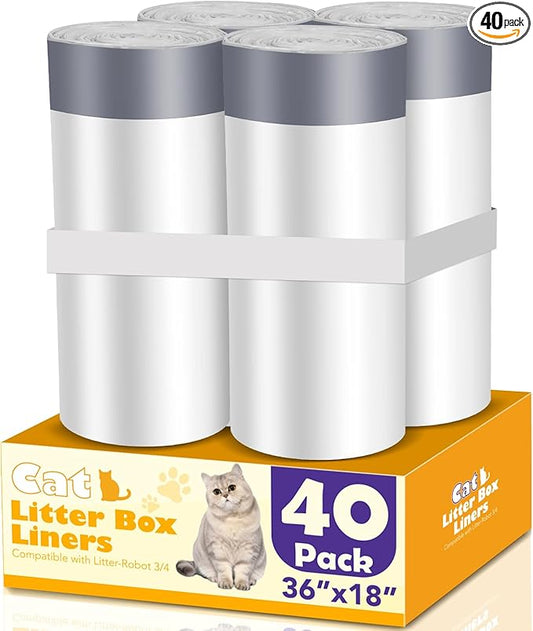 40 Count Cat Litter Liners Large, Jumbo Drawstring Extra Durable Pet Cat Pan Liners Extra-Thick Kitty Litter Box Bag 36" x 19"-PurrikoPets