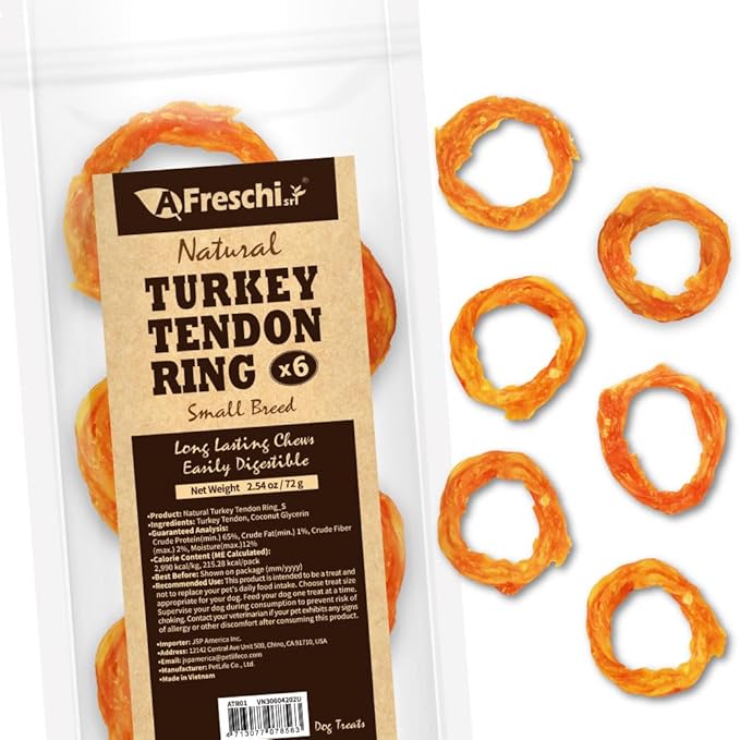 Afreschi Turkey Tendon Small Ring (S) 6 Pieces per Pack, USA-Sourced Turkey Tendon, All Natural Human Grade Puppy Chew, Hypoallergenic, Rawhide Alternative, Dog Treats for Small Breeds-PurrikoPets