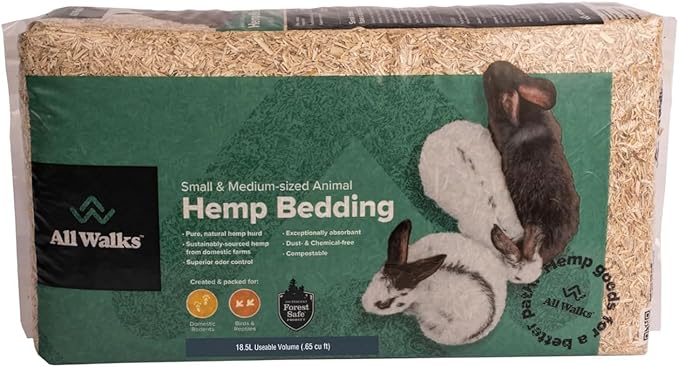 All Walks 18.5 Liter 100% Natural Hemp Bedding - Odor Control, Dust-Free, Chemical-Free, for Chicken Coops, Hamsters, Rabbits & Small Animals, Biodegradable, Made in USA, Highly Absorbent-PurrikoPets