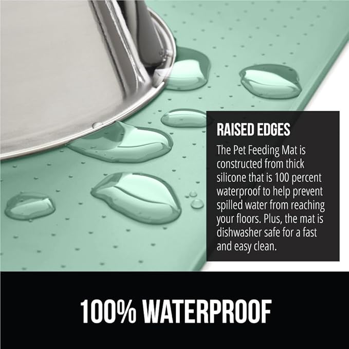 GORILLA GRIP 100% Waterproof Raised Edge BPA Free Silicone Pet Feeding Mat, Dog Cat Food Mats Contain Spills Protects Floors, Placemats for Cats and Dogs Water Bowl, Pets Accessories 28x18 Mint-PurrikoPets