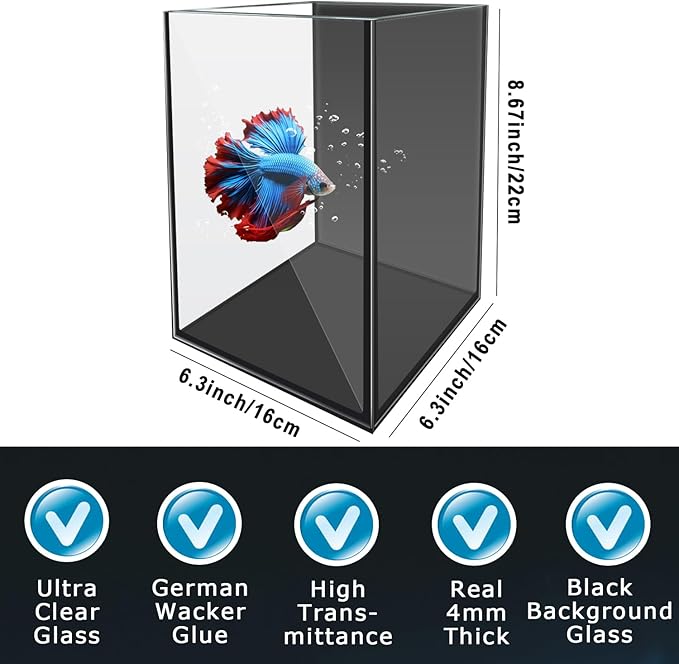 Glass Betta Aquarium Starter Kits 1.5 Gallon Small Fish Tank, Betta Fish Tank with LED Light, Power Filter, Black. 4mm Glass-PurrikoPets