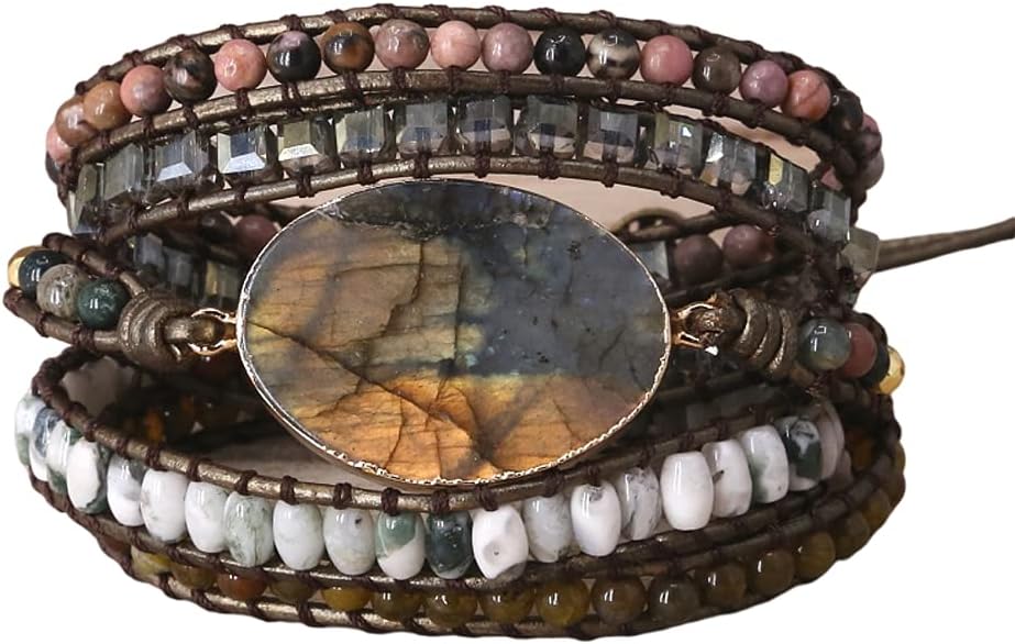 ZOSOJONA Women Wrap Bracelet Boho Natural Jasper Crystal Stone Beads Strand Bracelets