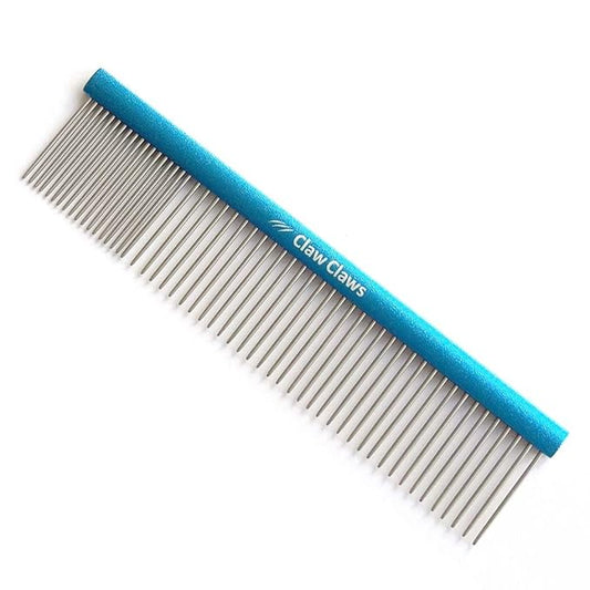 7.5" Greyhound Oval Grooming Comb – Blue Aluminum Spine, Stainless Steel Teeth Comb for Long-Haired Dogs & Cats, Removes Mats, Tangles, and Loose Fur – Lightweight for Long Time Deshedding-PurrikoPets