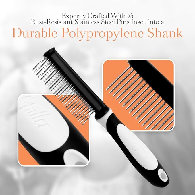 Fuller Brush Single-Sided Pet Comb - 25 Rust-Resistant Stainless Steel Pins - Ergonomic Rubberized Easy Grip Handle - Remove Tangles, Mats & Reduce Loose Hair - Tool for Grooming Dogs & Cats-PurrikoPets