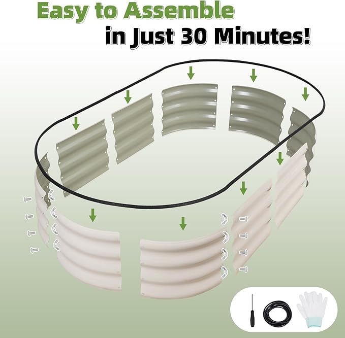 G GOOD GAIN Galvanized Metal Raised Garden Bed Kit - 4x2x1FT Outdoor Planter Box with Safety Edging and Gloves for Vegetables, Fruits, Flowers(White, 2PC)-PurrikoPets