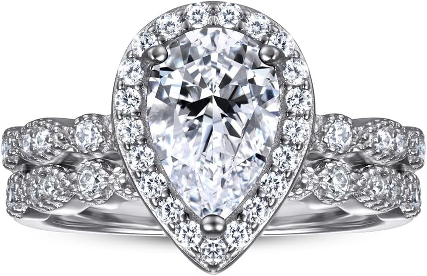 Gemlux 14K Gold Waterdrop Moissanite Ring Earrings Necklace Set, Women's Luxury Three-Piece Jewelry Set, Perfect for Fashion-Forward Occasions