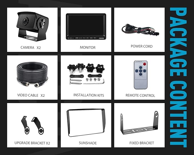 Fookoo Ⅱ HD 1080P 9" Wired Backup Camera System, 9-inch DVR Dual Split Screen Monitor, IP69 Waterproof Rear View Camera for Truck/Trailer/Box Truck/RV, Loop Record, Parking Lines (DY912)-PurrikoPets