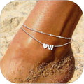 Suplight Stainless Steel Initial Ankle Bracelets for Women Layered Dainty Heart Anklet Beaded Anklets for Women Waterproof Plus Size Ankle Foot Chain Summer Essentials Jewelry(with Gift Box)