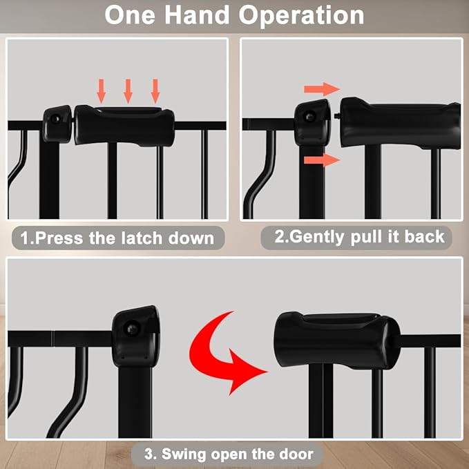 Fairy Baby Walk Through Baby Gate 43.5-48 Inch Wide, Pressure Mounted Safety Gate with Door No Drill, Black Tension Metal Gate for Dog and Toddler-PurrikoPets