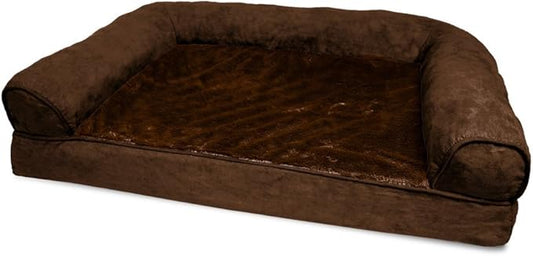 Furhaven Orthopedic Dog Bed for Medium/Small Dogs w/ Removable Bolsters & Washable Cover, For Dogs Up to 35 lbs - Plush & Suede Sofa - Espresso, Medium-PurrikoPets