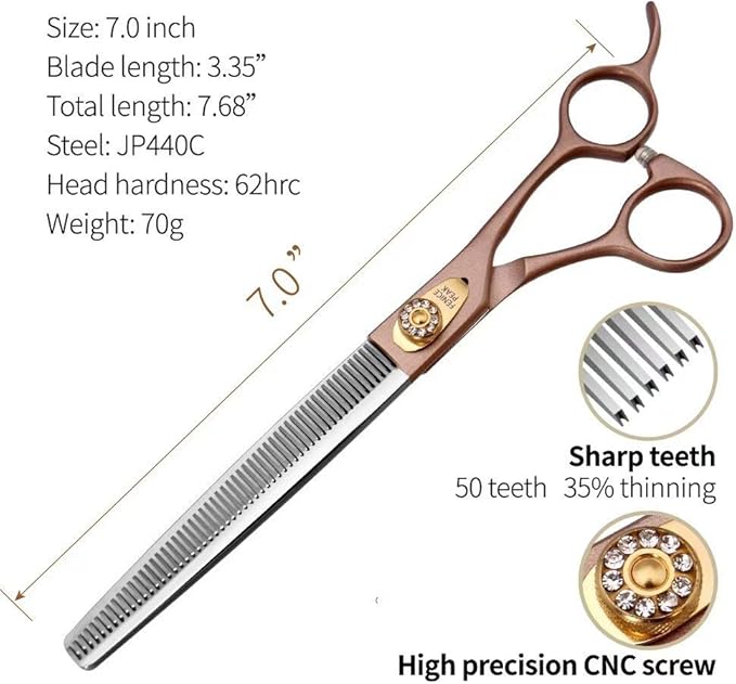 Fenice Peak Professional Thinning Scissors for Dog Cat 7/7.5'' Pet Grooming Scissors 440C Stainless Steel Thinning Shears for Dogs 50/56 Teeth-PurrikoPets