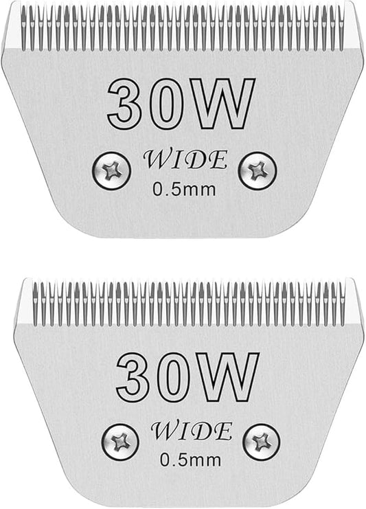 2PCS 30W Wide Blades for Dog Grooming Blades Compatible with Andis,Oster A5,Wahl km10 Dog Clippers,Size-#30W, 1/50 Inch Cut Length (0.5mm) (2pcs #30W)-PurrikoPets