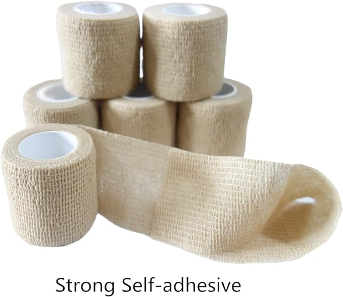 6 Pack 2" x 5 Yards Self Adhesive Bandage Wrap Breathable Cohesive Vet Wrap for Pets, Elastic Self-Adherent Tape for Sports, Wrist, Ankle (Skin Color)-PurrikoPets