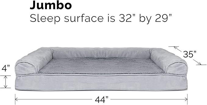 Furhaven Cooling Gel Dog Bed for Large Dogs w/ Removable Bolsters & Washable Cover, For Dogs Up to 95 lbs - Plush & Suede Sofa - Gray, Jumbo/XL-PurrikoPets