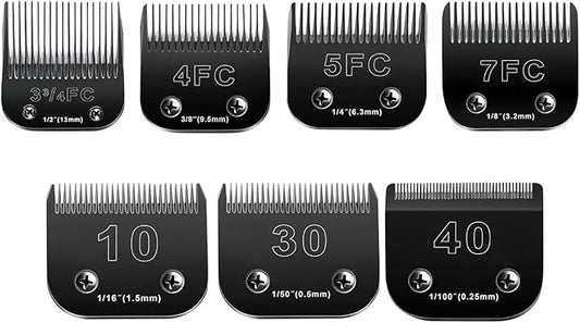 10 Blades Dog Grooming Blades Compatible with Andis/Oster A5/Wahl KM-10 Series Dog Clippers,Detachable Clipper Replacement Blade,Black (7PCS #10+30+40+3FC+4FC+5FC+7FC)-PurrikoPets