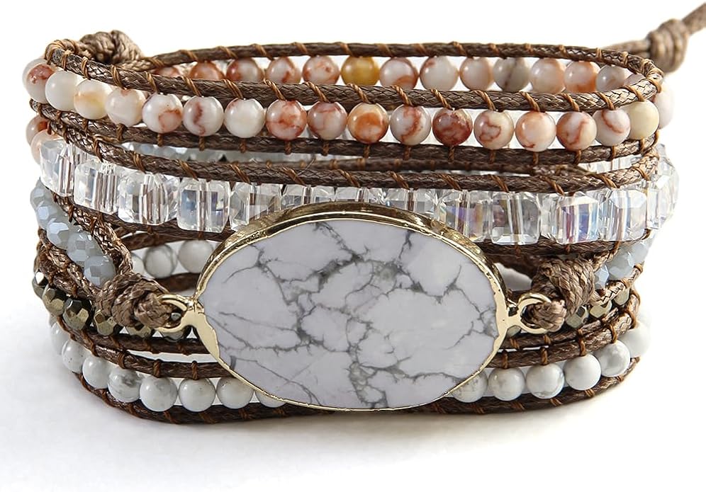 ZOSOJONA Women Handmade Boho Wrap Bracelets Natural Stone Variety Beads Strand Bracelet