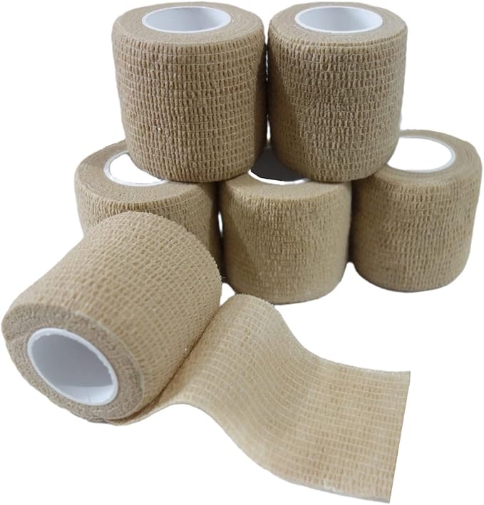 6 Pack 2" x 5 Yards Self Adhesive Bandage Wrap Breathable Cohesive Vet Wrap for Pets, Elastic Self-Adherent Tape for Sports, Wrist, Ankle (Skin Color)-PurrikoPets