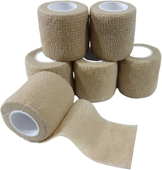 6 Pack 2" x 5 Yards Self Adhesive Bandage Wrap Breathable Cohesive Vet Wrap for Pets, Elastic Self-Adherent Tape for Sports, Wrist, Ankle (Skin Color)-PurrikoPets