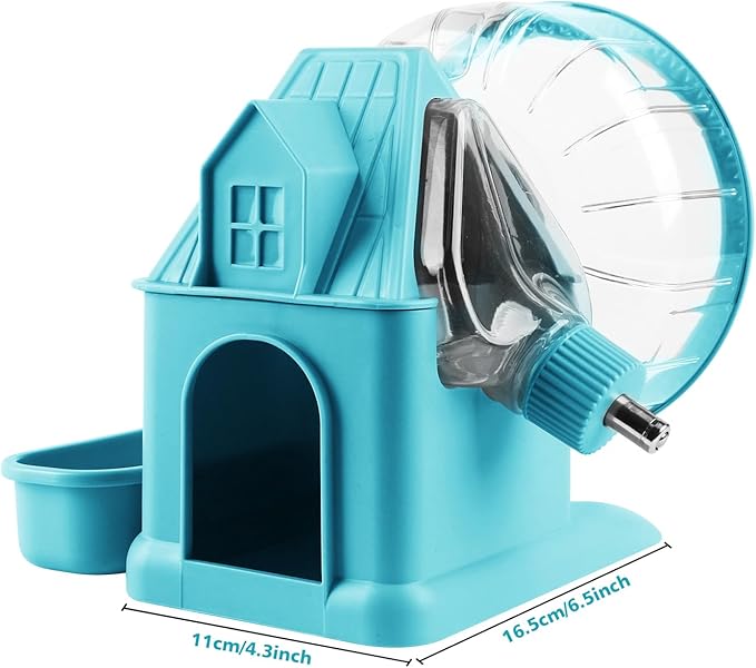 4 in 1 Silent Large Hamster Wheel Multifunctional Hamster Running Wheel Quite Running Spinner Wheel Accessories with Food Bowl Water Bottle for Hamsters Dwarf Gerbil (Blue)-PurrikoPets