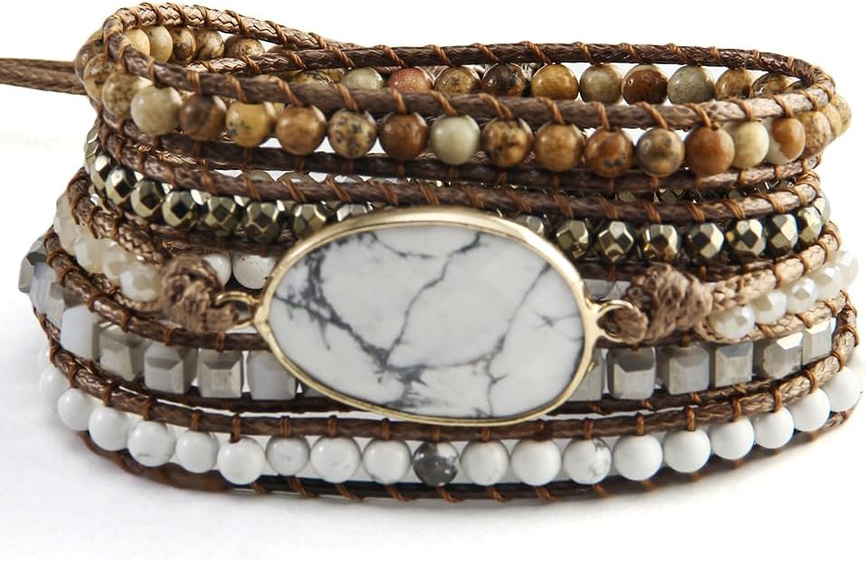 ZOSOJONA Women Wrap Bracelet Boho Natural Jasper Crystal Stone Beads Strand Bracelets
