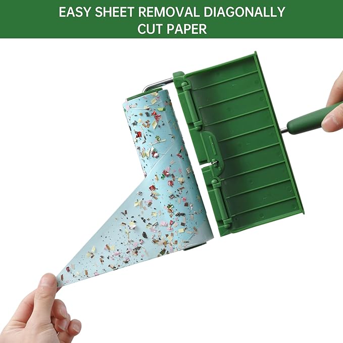 Floor Lint Rollers Pet Hair Extra Sticky with Retractable Long Handle,Large Cat Dog Hair Remover Laundry Clothes Carpet Furniture,6.3 inches Wider with 640 Sheets Giant Lint Remover Brush for Couch-PurrikoPets