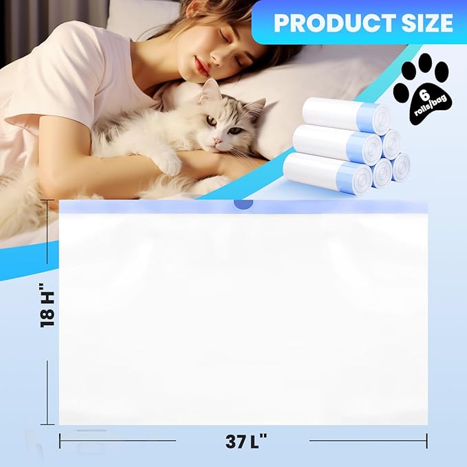 60 Pack Jumbo Cat Litter Bags - 3MIL Extra Thick Leakproof Litter Box Liners, 37"x18" Heavy Duty Drawstring Cat Litter Liners for Automatic Litter Box, Odor Control Disposable Kitty Litter Bags 6 Roll-PurrikoPets