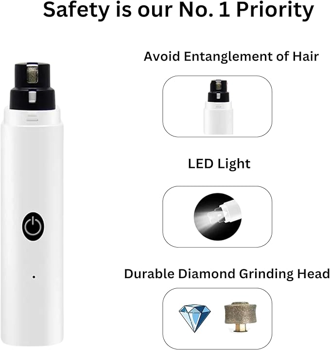 GajetNest Professional Pet Nail Grinder for Dogs and Cats, 2 Speeds LED Light USB Charging Low Vibration, Quiet, Cordless Ergonomic Long Lasting Battery, Safety Guard-PurrikoPets