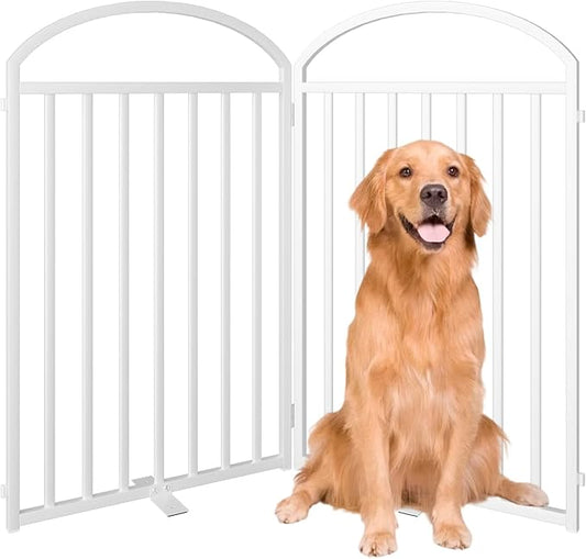 2 Panles Full Matel Freestanding Dog Gates with Door, 48"Extra Wide 32"Tall Free Standing Dog Pet Gate for Indoor & Outdoor. Foldable Pet Fences for Doorways, House, Stairs, Porch, Deck, Yard-PurrikoPets