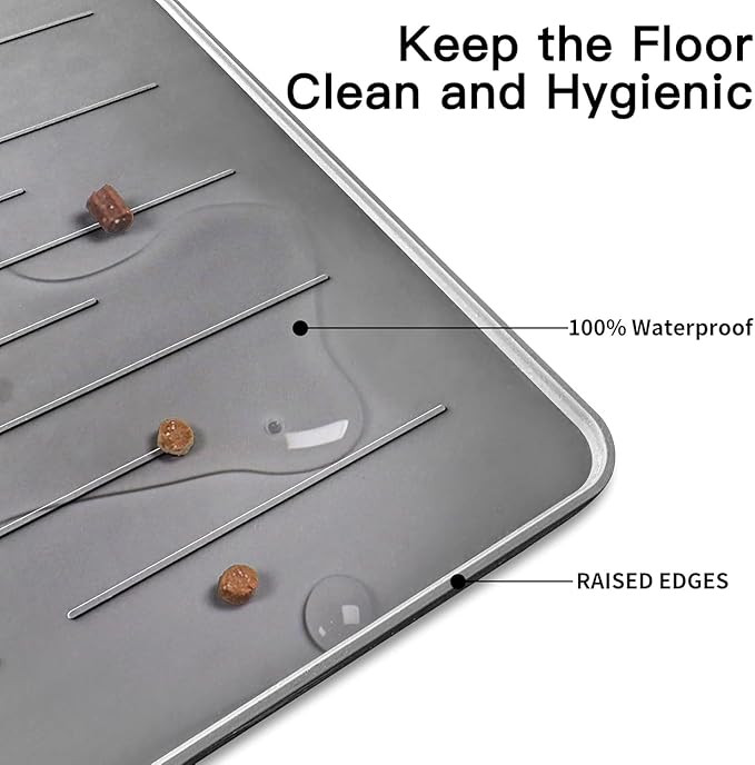 39.4"x29.5" Largest Pet Food Mat, Silicone Dog Mats for Food and Water, Nonslip Pet Feeding Mats for Floors,Dog Cat Bowl Mat with Raised Edges, Gray White-PurrikoPets