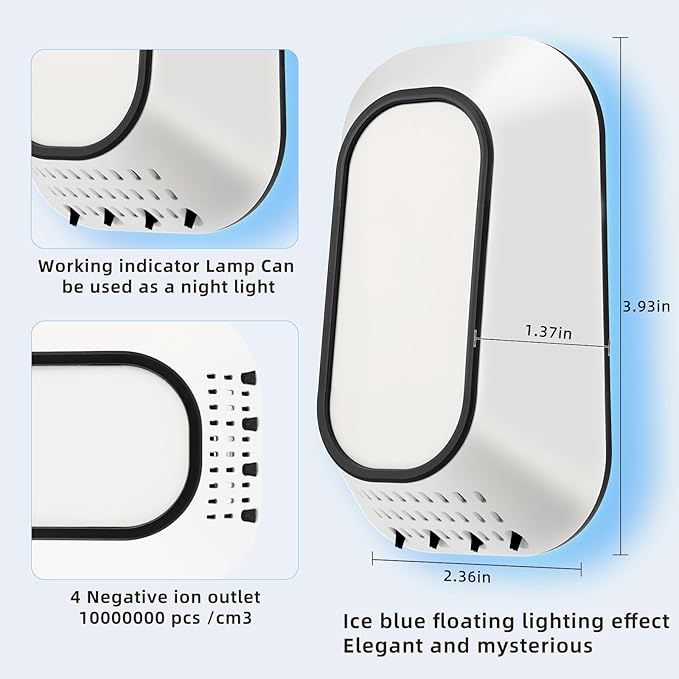 Air Ionizers for Home With 4 Negative Ion Output Heads,Ionizer Air Purifier Plug in With Backlight,Quiet and Energy-Saving, Ideal Air Cleaners for Bedroom,Office,Living Room and Pet Room(4)-PurrikoPets