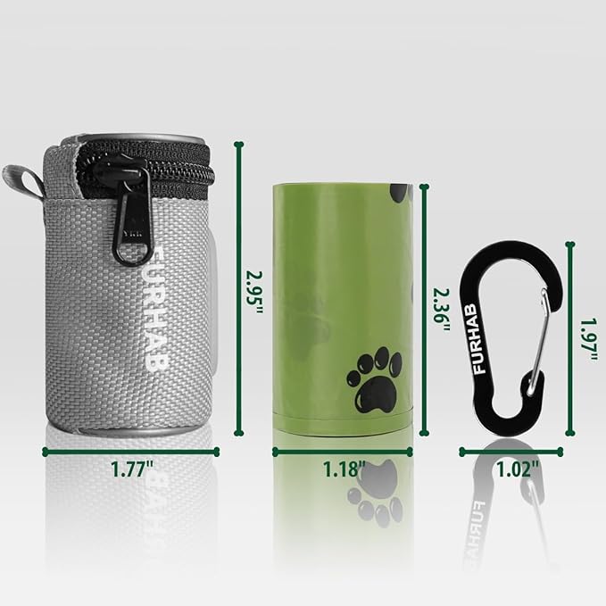 Glow Dog Poop Bag Holder for Leash Doggie Waste Bag Dispenser Puppy Potty Carrier Small Doggy Zipper Pouch with Carabiner Clip 1680D Nylon Oxford with 1 Roll of Pet Trash Bags, Silver-PurrikoPets