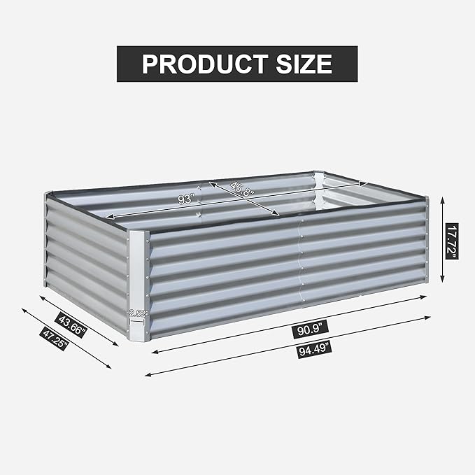 Domi Raised Garden Beds Outdoor, 8x4x1.5Ft Thickening Tall Metal Rectangular Deep Root Box Planter for Vegetables, Flowers, Herbs, and Succulents 1.5" Deep w/ 342 Gallon Capacity - Silvery-PurrikoPets