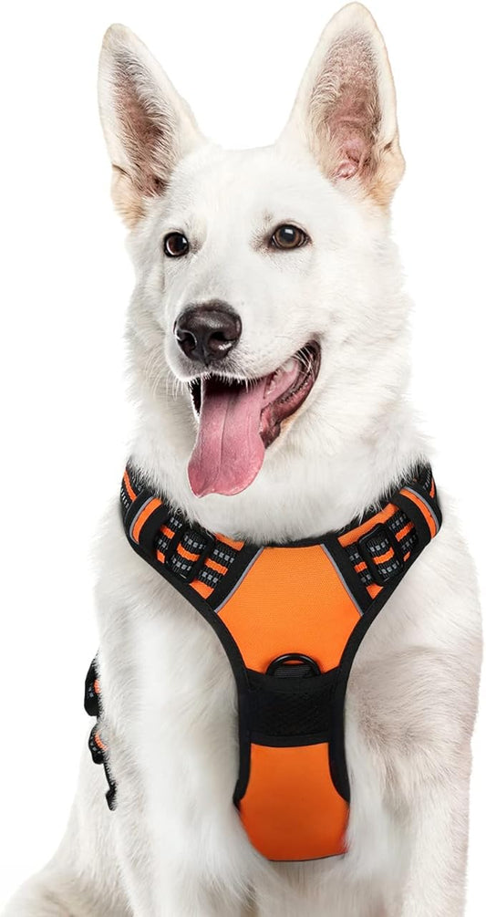 Eagloo Dog Harness for Large Dogs, No Pull Service Vest with Reflective Strips and Control Handle, Adjustable and Comfortable for Walking, No Choke Pet Harness with 2 Metal Rings, Orange, XL-PurrikoPets