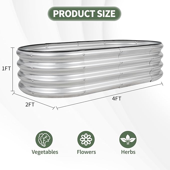 1MORE Galvanized Raised Garden Bed- Planter Garden Boxes Outdoor, Raised Beds for Gardening, 4x2x1ft Metal Garden Bed Kit for Vegetables Flower, Planter Raised Beds with Tools.Silver-2pack-PurrikoPets