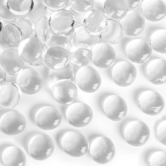 FUTUREPLUSX 1Lb Flat Glass Marbles, Clear Flat Gems Transparent Aquarium Pebbles Vase Filler Beads Table Scatters-PurrikoPets