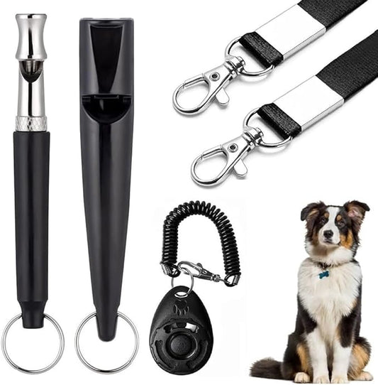 3 PCS Dog Whistles Set, Adjustable Recall Dog Training Whistle Silent Dog Whistle to Stop Barking with Lanyard,Dog Clicker(Black)-PurrikoPets
