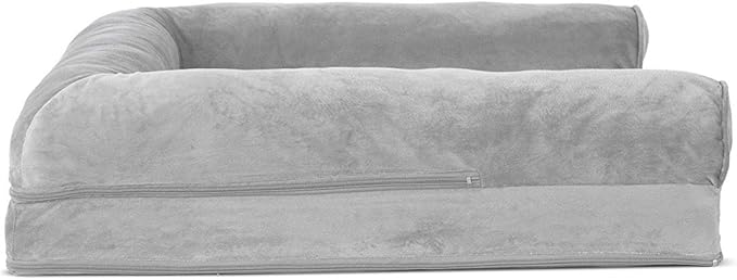 Furhaven Orthopedic Dog Bed for Large/Medium Dogs w/ Removable Bolsters & Washable Cover, For Dogs Up to 55 lbs - Faux Fur & Velvet Sofa - Smoke Gray, Large-PurrikoPets