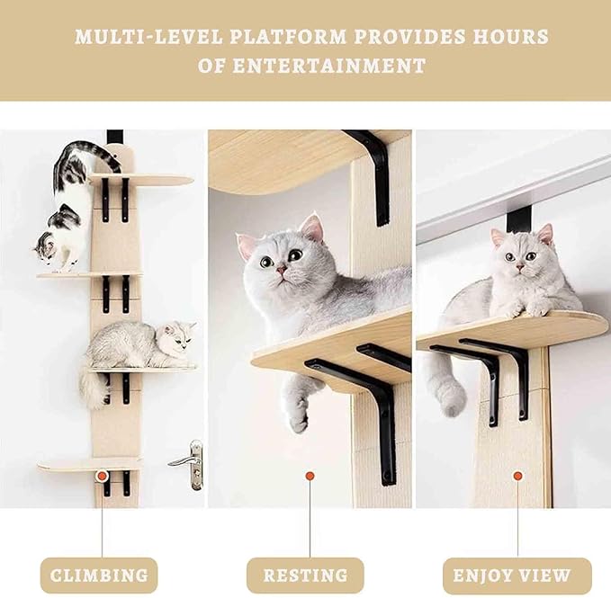 Door Hanging Cat Shelf, Multi Level Door Hanging Cat, Cat Tree Door Hanger Mounted Cat Shelves Cat Ladder, 4-Levels Over Door Cat Climber for Indoor Cats-PurrikoPets