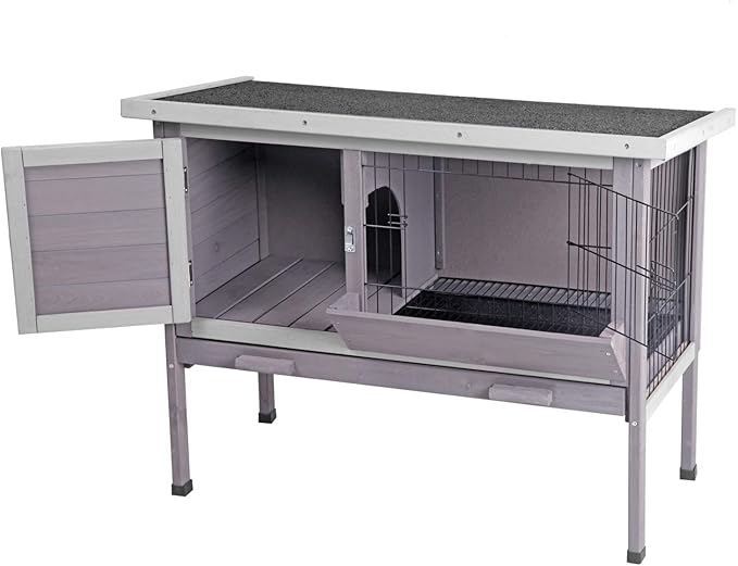 Aivituvin Outdoor Rabbit Hutch, Wooden Bunny Cages Indoor with Deeper Leakproof Tray - Upgrade with Metal Wire Pan-PurrikoPets