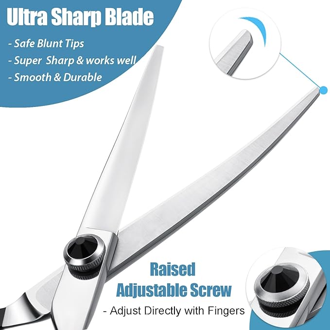 Dragon Creek 6" Upward Curved Dog Grooming Scissors Shears for Grooming Face and Paws Safety Shears Trimming Cutting Scissors for Dog Cat Pet Black-PurrikoPets